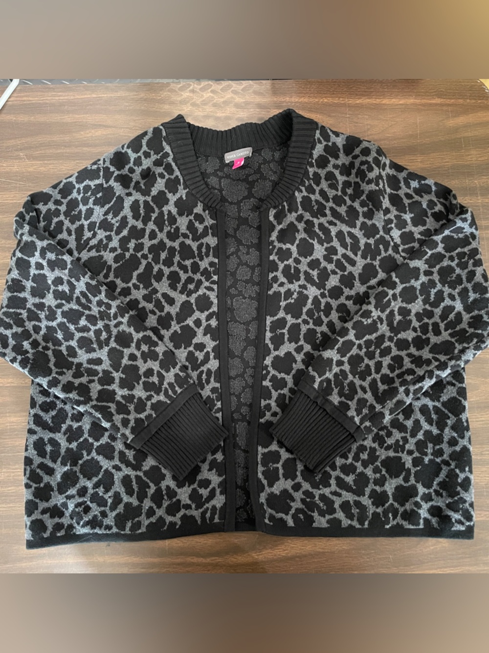 Vince Camuto Bomber Jacket Sweater Animal Print Black Gray Sz XL